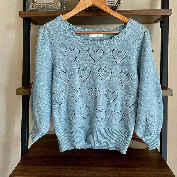 Anthropologie Blue Heart Sweater, Size Medium - Picture 1 of 12